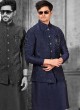 Thread Embroidered Navy Blue Nehru Jacket Set